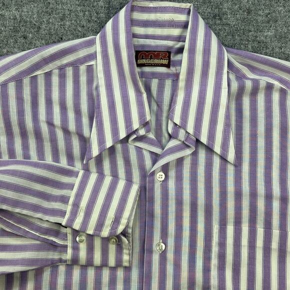 Vintage 70s Shirt Men Large 15.5 Purple Stripe Butterfly Collar Mod Made in USA - Picture 2 of 12